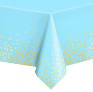 Muovinen pöytäliina vaaleansininen kultaisilla pilkuilla, 137x274 cm