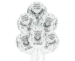 Mustavalkoiset " Happy Birthday My Deer" ilmapallot, 6 kpl