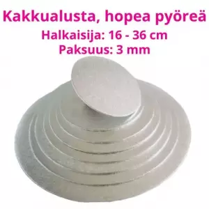 Kakkualusta, hopea pyöreä, 3 mm paksu