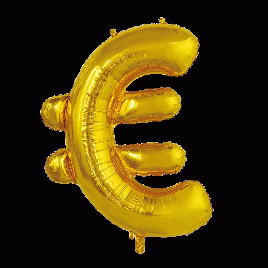 Suuri kullanvärinen foliopallo € euronmerkki
