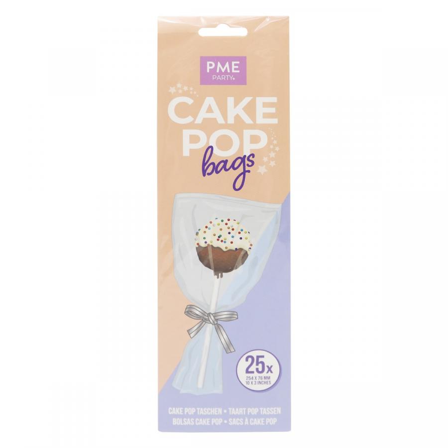 Cake Pop -pussit hopeisilla sulkimilla 254 x 76mm mm, 25 kpl