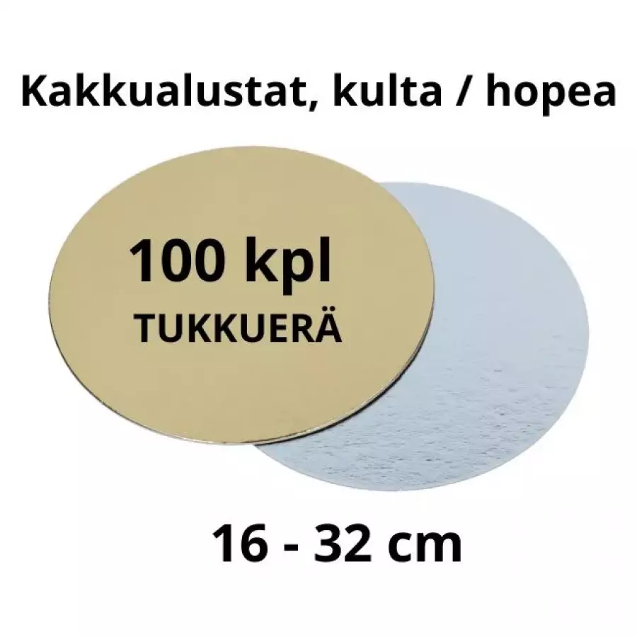 Kakkupahvi/kakkualusta, kulta/hopea 16 - 32 cm, 100 kpl - TUKKUERÄ