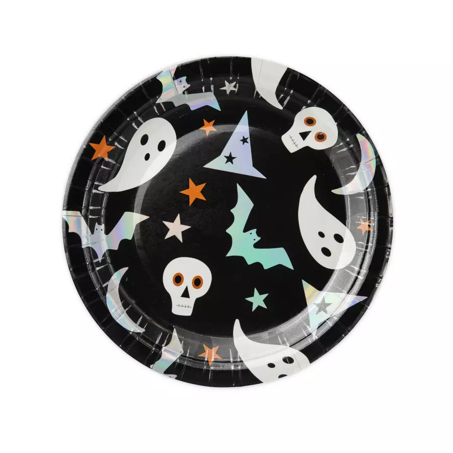 Pahvilautanen Halloween musta pohja 18 cm, 6 kpl