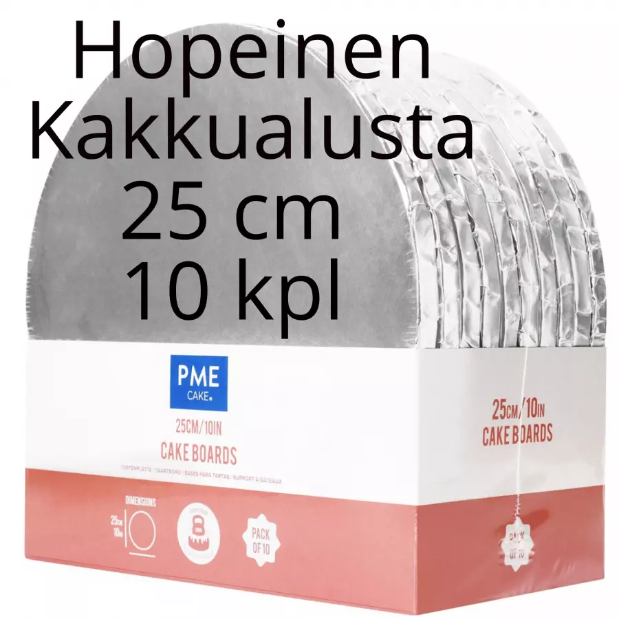 Kakkualusta 10kpl, hopea pyöreä 25 cm (1,2 cm paksu)