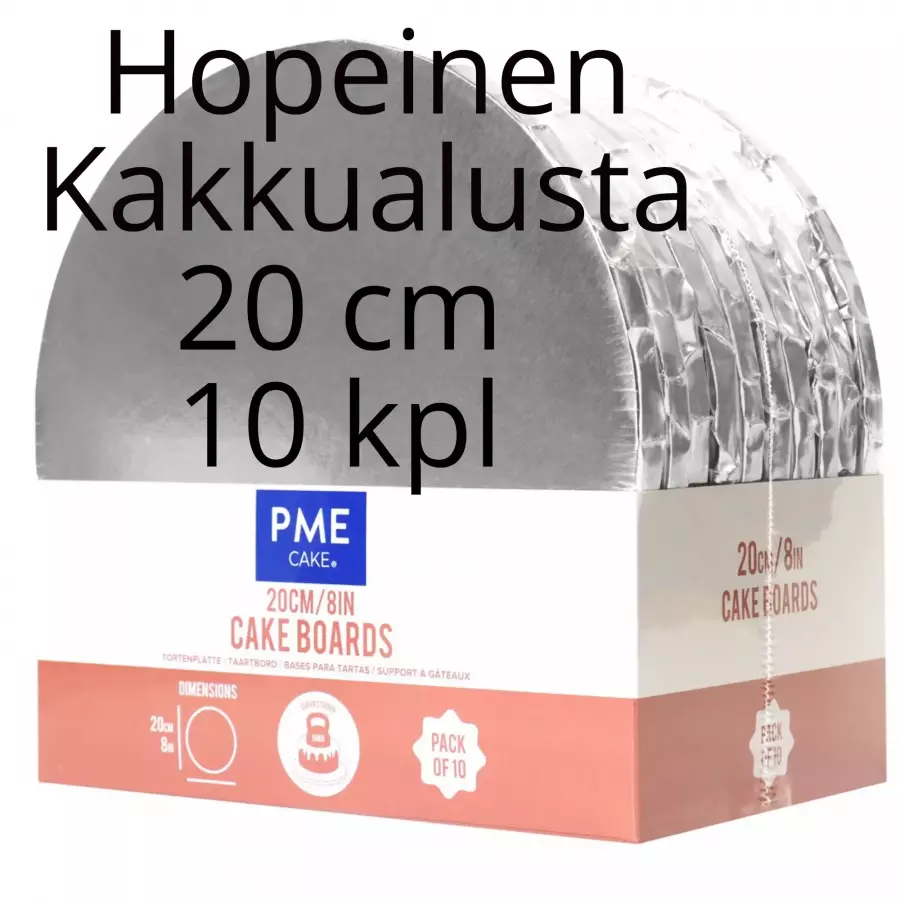 Kakkualusta 10kpl, hopea pyöreä 20 cm (1,2 cm paksu)