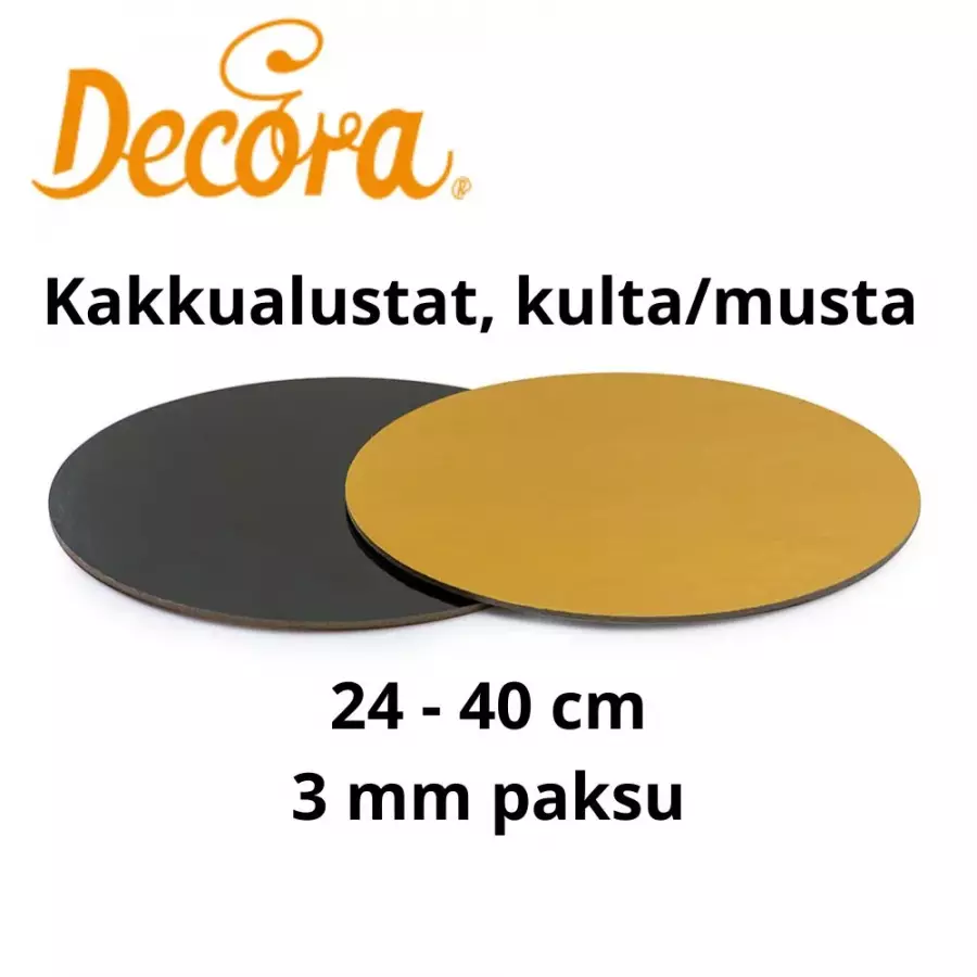 Kakkualusta, kulta / musta pyöreä 24 - 40 cm, 3 mm paksu